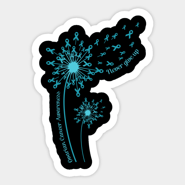 Dandelion Ovarian Cancer Awareness Never Give Up Sticker by Elliottda